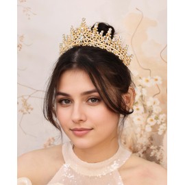 Yheahin Vintage Crystal Crown and Tiara for Women Bridal Wedding Rhinestone Tiara Princess Queen Crown Gothic Black Tiara Headpieces for Cosplay Costume Birthday Party (Gold)