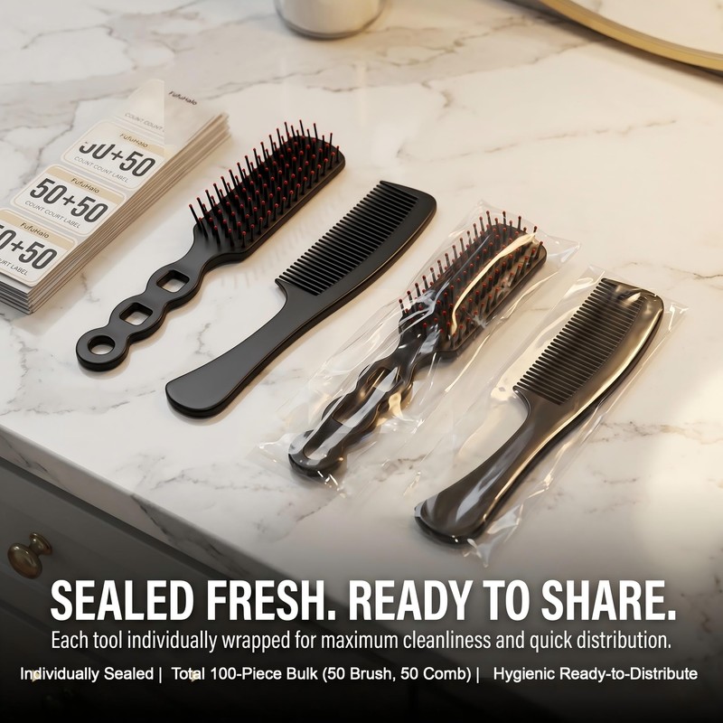 FufuHalo 100 Pack Hair Brush and Comb Set,Individually Wrapped