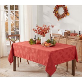 Newbridge Thanksgiving Spice Tremont Autumn Leaf Damask Rectangle Fabric Tablecloth, 60 x 84 Inch