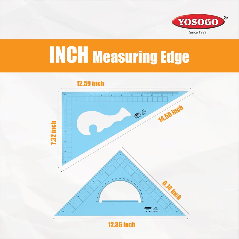 Pack of 2 Large Transparent Triangle Ruler Set Square: 12