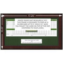 8x15 Brown Golf Scorecard Frame with Optional Engraved Plate, Moulding brn-001, Green Mat (holds up to approx. 5"x12" card); card not included