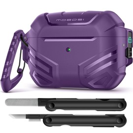 MOBOSI for AirPods Pro 2 Case Cover with Lock, Compatible with Airpod Pro Case 2nd/1st Gen with Cleaner Kit & Keychain, Military Grade Shockproof Protective Case for Men(2023/2022/2019), Purple