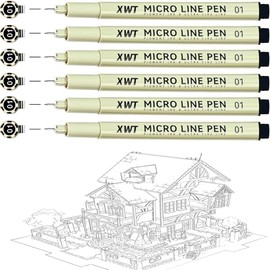 XWT Micro Fineliner Pens 6Pcs 0.25mm/Set, Ultra Fine Fineliner Pen, Water-based Black Pigment Ink, Drawing Journaling Doodling Supplies for Artists, Designers, Students