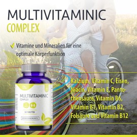 Multivitamin Complex - 365 Vegan Tablets, Multivitamin Complex, Vitamin C, E, B1, B2, B6, B12, Calcium, Iron, Niacin, Pantothenic Acid, Folic Acid - Men and Women