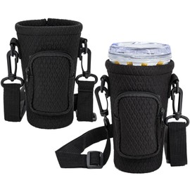 Magopera 2‑Pack Black Water Bottle Carrier with Adjustable Crossbody Strap for Royal Caribbean Cruise 2025, Hands‑Free Bottle Sling Pouch