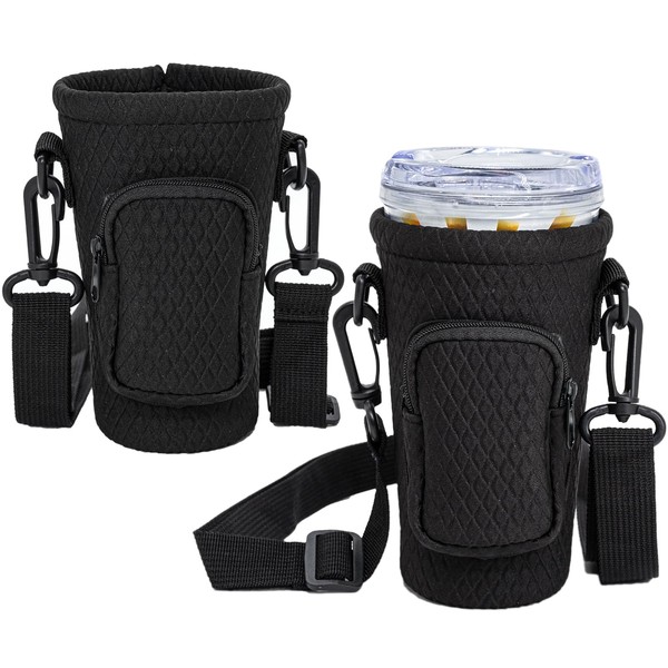 Magopera 2‑Pack Black Water Bottle Carrier with Adjustable Crossbody Strap