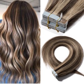 12" Tape in Hair Extensions Human Hair [2g*20pcs] #4/27 Medium Brown&Dark Blonde 100% Remy Real Straight (40g)