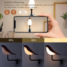 LIYAOLI Bird Night Lamp,Cordless Small Touch Lamp with 3 Color Temperature,Rechargeale Night Light with Remote Control,LED Dimmable 180 Degree Bedside Wall Lamp for Bedroom,Yellow Wood Grain