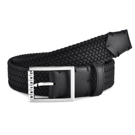 Rolarc Braided Golf Belt For Men Steel Buckle Elastic Woven Belt 1 3/8 Inch (GOLF-4-Black, for waist 37"- 40" (Length 44''-112CM))