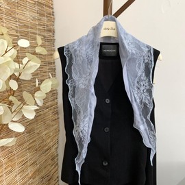 HURESON Women's Scarf, Lace, See-Through, Hair Accessory, Hair Ornament, Headband, Triangle, Bandana, Hair Arrangement, Thin, Stylish, Cute, blue (light)