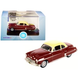DCD 1950 Oldsmobile Rocket 88 Coupe Chariot Red with Canto Cream Top 1/87 (HO) Scale Diecast Model Car by Oxford Diecast