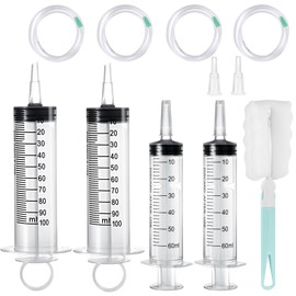 GOTRUST 4PCS Large Plastic Syringe with Tube, 100ml and 60ml Reusable Liquid Syringes, Needleless Measuring Syringe for Laboratory Industry Pets Feeding Watering Oil Glue