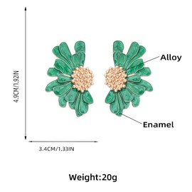 Enamel Floral Earrings, Half Flower Dangle Earrings for Women, Bohemian Leaves Flower Statement Earrings, Flower Stud Earrings Summer Boho Jewelry, Enamel Flower Shape Drop Earrings for Girls (Green)
