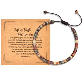CERSLIMO Inspirational Gifts for Women Girls - Natural Bead Healing Anxiety Bracelet, Life is Tough Encouragement Healing Gift for Daughter Granddaughter Niece Birthday Christmas
