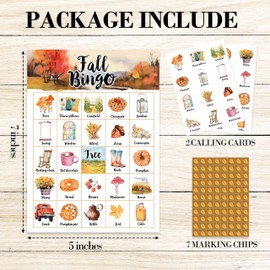 Fall Bingo Game Cards, Autumn Bingo Games for Adults, Fall Harvest Bingo Cards Supplies, Thanksgiving Party Birthday Party Bingo Decor Favors, Card Gifts for Friends Family Holiday, 01