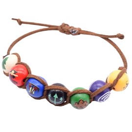 PRINCESS CUTENESS STORE Percy Jackson Annabeth Chase Brown Faux Leather Cord Colorful Painted Wooden Bead Demigod Olympian Drawstring Bracelet