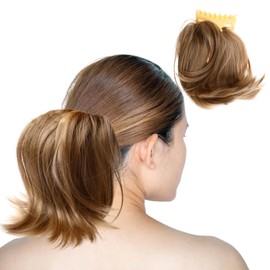 Ponytail Claw Clip Wig, Heat-Resistant Synthetic Hairpiece Natural Appearance 25cm Long 80g Weight Golden Blonde With Highlights Easy Use For Women