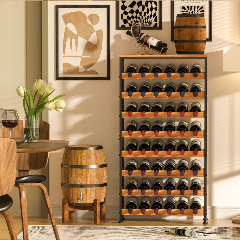Sonyabecca 48 Bottles Wine Rack Freestanding Floor with Wood Top,