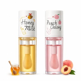 2Pcs Crystal Jelly Lip Oil Set, White Peach Honey Tinted Lip Balm & Hydrating Lip Gloss, Long-Lasting Nourishing Lip Glow Oil, Non-Sticky Moisturizing Lip Care Makeup for Women and Girls