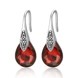 Granet Earrings 925 Sterling Sliver January Birthstone Earrings Celtic Knot Drop Earrings Granet Jewelry Birthday Gifts for Women