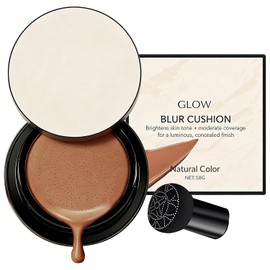 Base de Maquillaje en Cushion - Crema CC con Aplicador Hongo, Efecto Natural, Cobertura Larga Duración, Hidratante, Iluminadora y Uniforma el Tono para Todo Tipo de Piel (Marrón oscuro)