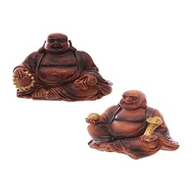 Puckator Mini Wood Effect Lucky Buddha Collectable - Cute Room Decor - Aesthetic Feng Shui Meditation Accessories - Garden Ornaments - Shelf Desk Decorations - Mindfulness Home Gifts - Statues