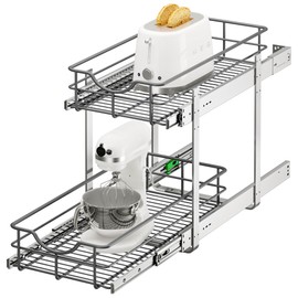 ALINE FURNITURE 2-Tier Pull Out Cabinet Organizer - 11" W x 22" D Soft Close Sliding Shelves with Shelf Liners - Pullout Drawers for Kitchen Cabinets, Pantry, Bathroom, Heavy Duty Steel Wire Baskets