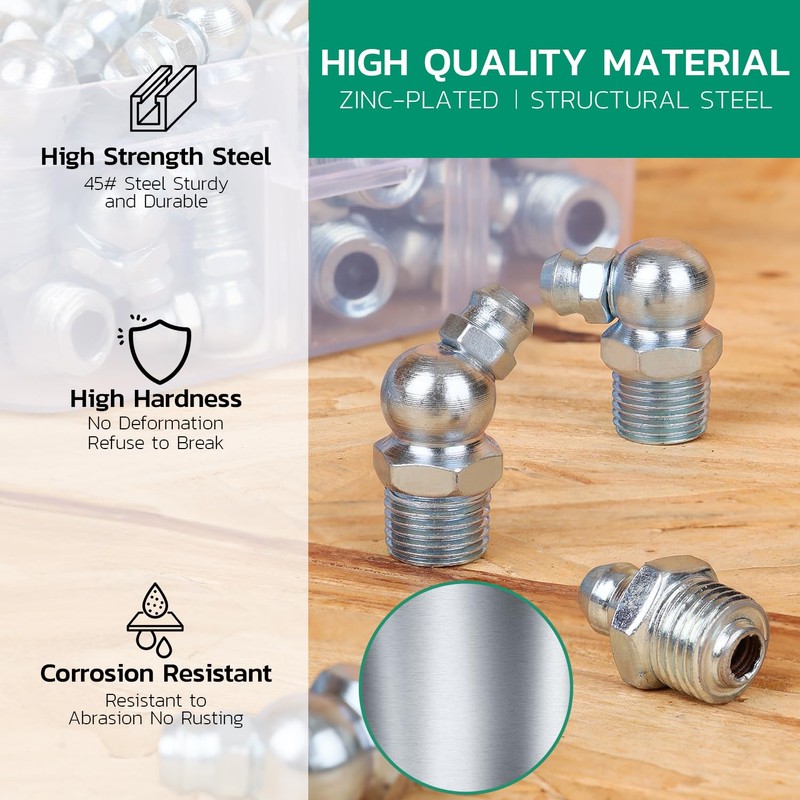 OURU Grease Fittings Assortment, 165PCS Metric Zerk Grease Fittings NPT