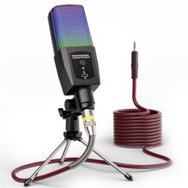 Facmogu XLR Condenser Microphone with Tripod Stand, RGB Light Gaming Microphone for PC, Laptop, Mac, Professional Cardioid Studio Mic USB-C Plug, Podcast Mic for Videos, Streaming, Singing