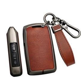 ontto 3-Buttons Key Fob Case Metal Frame Key Shell Leather Car Key Cover Fit for Mazda 3 Alexa CX5 CX8 CX4 CX30 2019 2020 Car Accessories Anti-Scratched Key Protector Brown