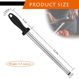 12 Inch Diamond Knife Sharpening Steel, Professional Knife Sharpener Rod, Diamond coating Honing Steel, Premium Diamond Knife Sharpener Rod for all knives