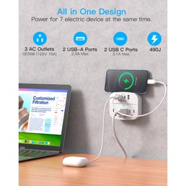 One Beat 2 Pack Multi Plug Outlet Splitter with USB,Surge Protector Outlet Extender with 3 Wall Outlets 4 USB Wall Charger(2 USB C),490 J, ETL Listed,Small Outlet Adapter Plug Extender for Travel,WH