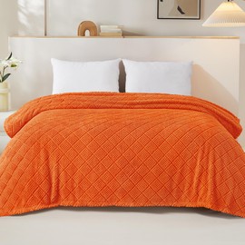 Whale Flotilla Fuzzy Fleece Queen Size Blanket for Bed, Soft Fluffy Jacquard Waffle Blankets for All Season, Lightweight and Warm, 90x90 Inch, Burnt Orange