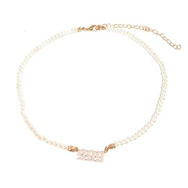 COLORFUL BLING Pearl Beads Angel Number Adjustable Chain Link Necklace 111 222 333 444 555 666 777 888 999 Necklace Old English Necklace Gold Number Necklace Jewelry Numerology Gold Plated-999
