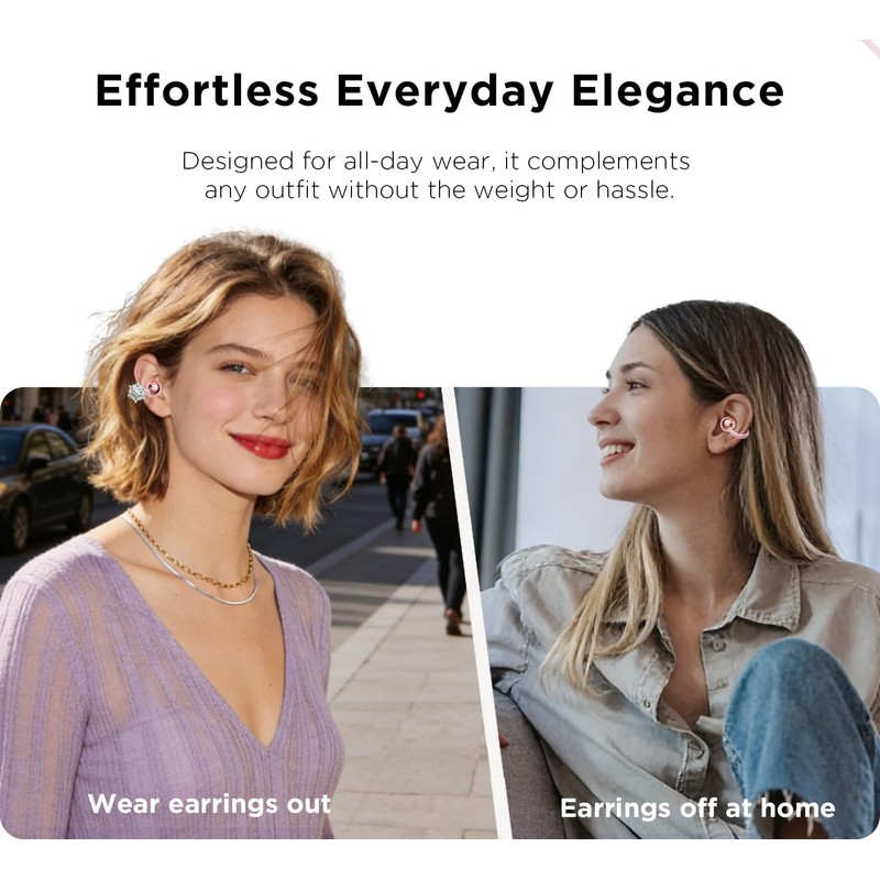 YUEHEMEI Clip on Open Ear Wireless Earbuds with Snowflake Earrings