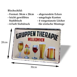 Tin Sign Welcome Group Therapy – Funny Retro Decorative Sign – Funny Alcohol Metal Sign – Decoration Bar Party Room Party Room Party Room Stammtisch – Welcome Sign – Pub Decoration – 30 x 20 cm