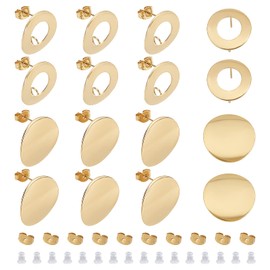 UNICRAFTALE 20 Pieces 2 Colours Stainless Steel Stud Earrings Curved Flat Round DIY Stud Earrings with 3 mm Hole DIY Earring Components 20 mm Diameter Earring Parts for Jewellery Making, 0.8 mm Pin