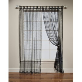 1888 Mills Groovy-50X63 Single Tab Black Sequin Sheer Curtain Panel