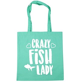 Hippowarehouse Crazy fish lady Tote Shopping Gym Beach Bag 42cm x38cm, 10 litres