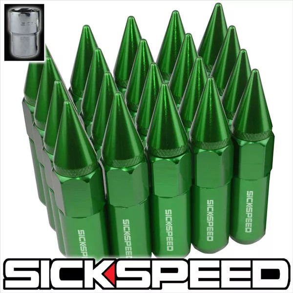 SICKSPEED 20 PC GREEN SPIKED ALUMINUM EXTENDED 60MM LOCKING LUG