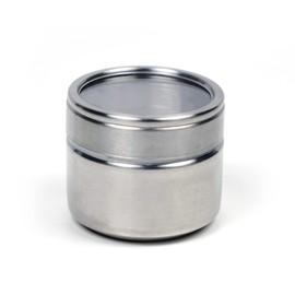 RSVP International Endurance Collection Small Stackable Metal Tins with Clear Lids, Brushed Stainless Steel, Regular, 2-1/2" Diameter, 2" Tall, 4 Fl Oz Capacity