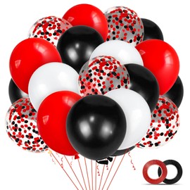 68Pcs Red Black White Latex Balloons 12 Inch with Black Red Confetti Balloons for Birthday, Wedding, Baby Shower, Graduation Poker Card Party.