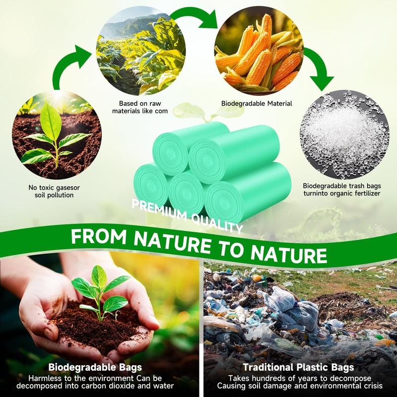 Small Trash Bags 2 Gallon Green-Biodegradable - Mini Garbage Bag