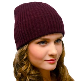 Entire Empire Burgundy Beanie Hat Winter Women's Golf Beanie Cuff Cuffed - Woolly Hats for Women Knitted Woollen Caps Ladies (Red Brown)