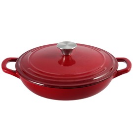 Flavehc Braiser Enameled Cast Iron Braiser 2.25 qt Braiser Pan with Lid Red Shallow Cast Iron Casserole Braiser Pan with Handels