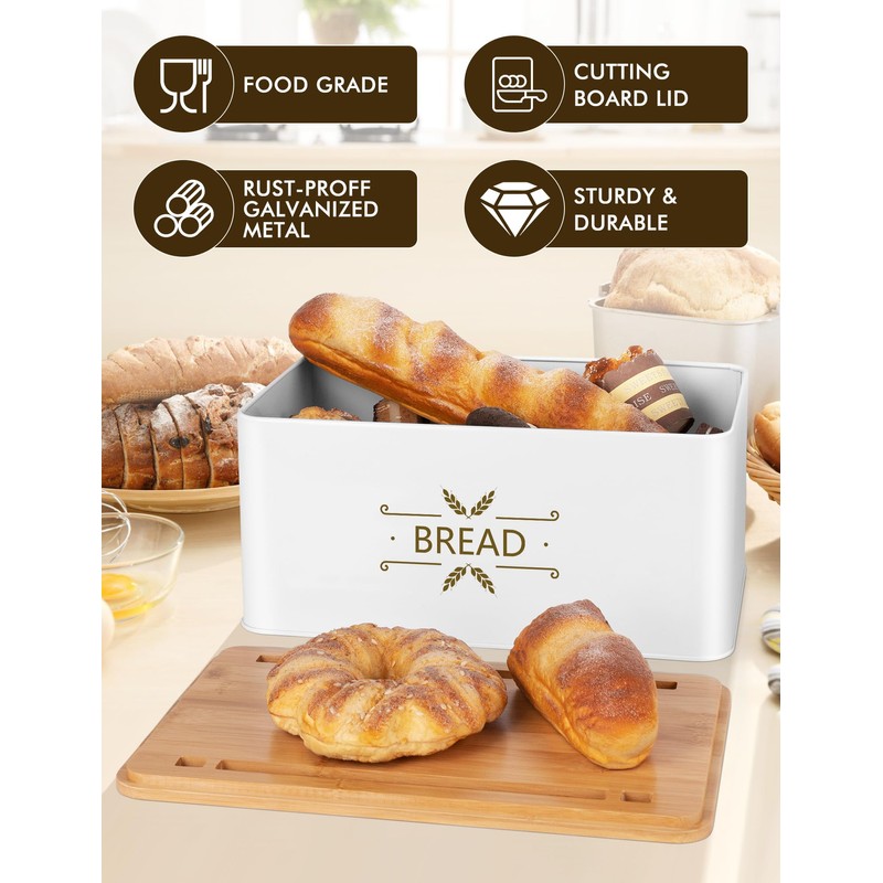 Candco 3 in 1 Bread Box with Bamboo Bread Slicer,