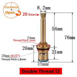 Faucet Ceramic Cartridge Valve, G1/2" Brass Tap Ceramic Disc Cartridges Replacement Hot Cold Water Spool (I2- H76mm)