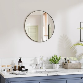 VooBang VooBang Black Round Bathroom Mirror, 20 inch Circle Mirror, Round Wall Mirror with Simple Metal Frame, Modern Round Hanging Mirror for Bathroom, Hallway, Living Room, Black Frame