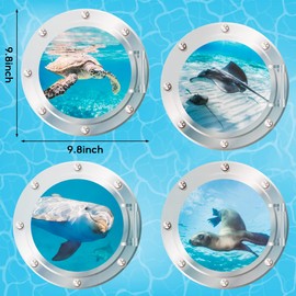 JAPBOR 4pcs Cruise Door Magnets Decorations Magnetic, Cabin Ship Refrigerator Car Magnet, Sea Animal Magnetic Decal, Ocean World Turtle Dolphin Fridge Sticker for Home Kitchen Cabinet Decor (9.8 Inch)