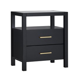 Walker Edison Isla Modern Solid Wood 2 Drawer Nightstand Side Table with Glass Top, 22 Inch, Black